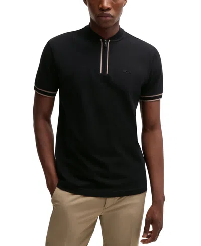 Hugo Boss Boss By  Men's Cotton-pique Zip-neck Polo In Black