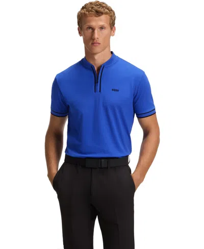 Hugo Boss Boss By  Men's Cotton-pique Zip-neck Polo In Blue