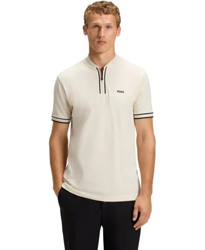 HUGO BOSS BOSS BY HUGO BOSS MEN'S COTTON-PIQUE ZIP-NECK POLO