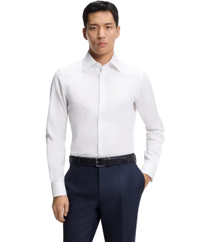 Hugo Boss Slim-fit Shirt In Italian-made Performance-stretch Jersey In White
