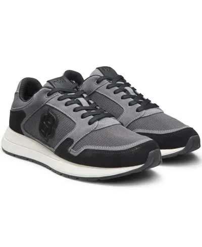 Hugo Boss Boss By  Men's Double B Monogram Suede Trainers Shoes In Gray