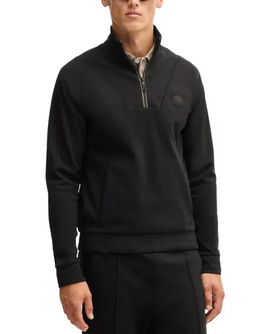 Hugo Boss Boss By  Men's Double B Monogram Zip-neck Sweatshirt In Black