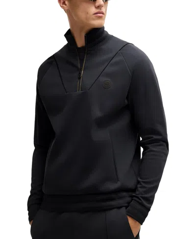 Hugo Boss Boss By  Men's Double B Monogram Zip-neck Sweatshirt In Dark Blue