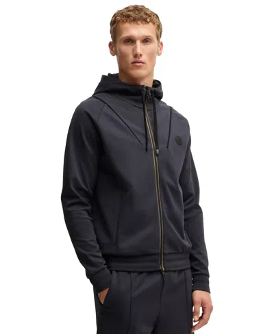 Hugo Boss Boss By  Men's Double B Monogram Zip-up Hoodie In Dark Blue