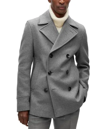 Hugo Boss Boss By  Men's Double-breasted Closure Slim-fit Coat In Silver