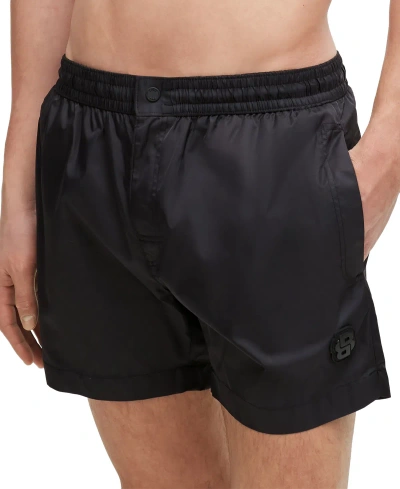 Hugo Boss Boss By  Men's Double Monogram Quick-dry Swim Shorts In Black
