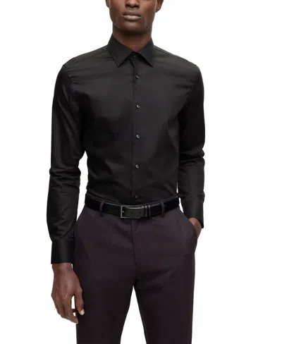Hugo Boss Boss Men's Black Regular-fit Long-sleeved Cotton-poplin Shirt