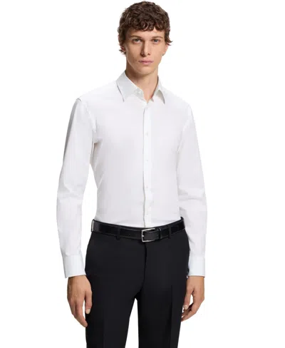 Hugo Boss Slim-fit Shirt In Italian-made Performance-stretch Jersey In White