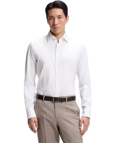 Hugo Boss Slim-fit Shirt In Italian-made Performance-stretch Jersey In White