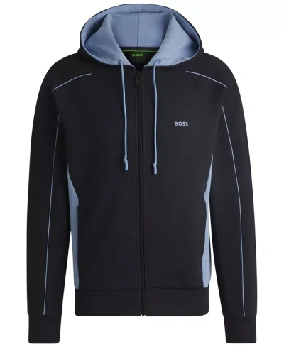 Hugo Boss Boss By  Men's Embossed-artwork Zip-up Hoodie In Dark Black