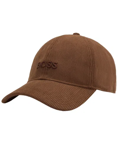 Hugo Boss Boss By  Men's Embroidered Logo Corduroy Hat In Brown