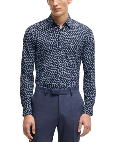 Hugo Boss Boss By  Men's Floral Print Slim Fit Dress Shirt In Blue