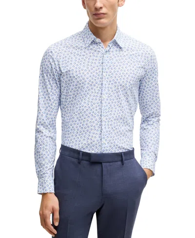 Hugo Boss Boss By  Men's Floral Print Slim Fit Dress Shirt In Blue