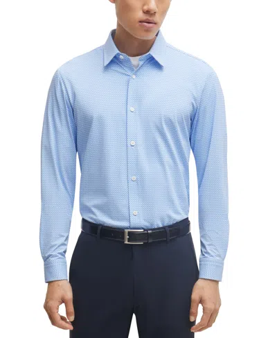 Hugo Boss Boss By  Men's Geometric-printed Slim-fit Shirt In Open Blue
