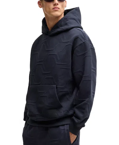 Hugo Boss Boss By  Men's Hexagonal Quilting Relaxed-fit Hoodie In Dark Blue