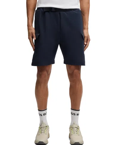 Hugo Boss Boss By  Men's Hopsack Panelling Super-stretch Shorts In Blue