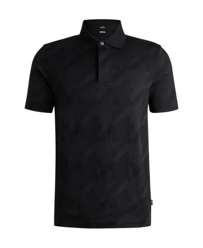Hugo Boss Boss By  Men's Houndstooth Jacquard Slim-fit Polo Shirt In Black