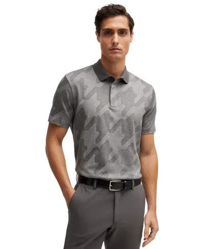 Hugo Boss Boss By  Men's Houndstooth Jacquard Slim-fit Polo Shirt In Silver