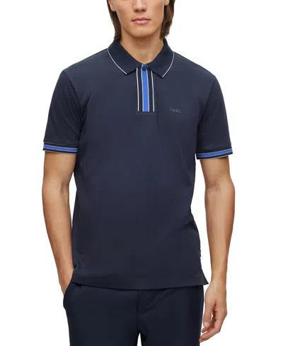 Hugo Boss Boss By  Men's Interlock-cotton Contrast Tipping Polo In Dark Blue