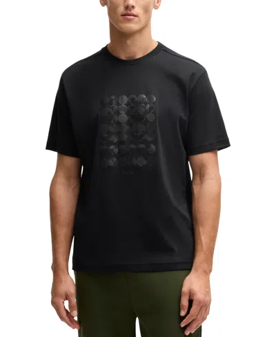 Hugo Boss Tee Mens Interlock-cotton T-shirt With Circle Artwork In Black 001