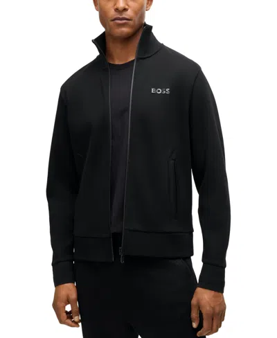 Hugo Boss Boss By  Men's Jacquard Collar Sweatshirt In Black