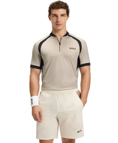 Hugo Boss Boss By  Men's Jersey Zip-neck Slim-fit Polo Shirt In Neutral