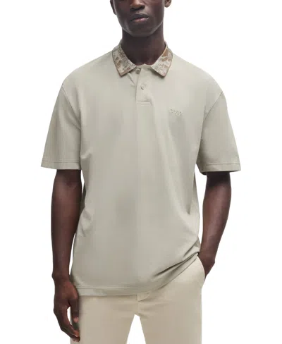 Hugo Boss Boss By  Men's Jungle-artwork Pique Polo In Open Beige