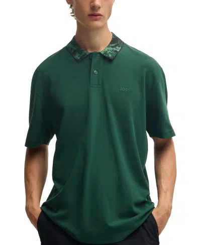 Hugo Boss Boss By  Men's Jungle-artwork Pique Polo In Open Green