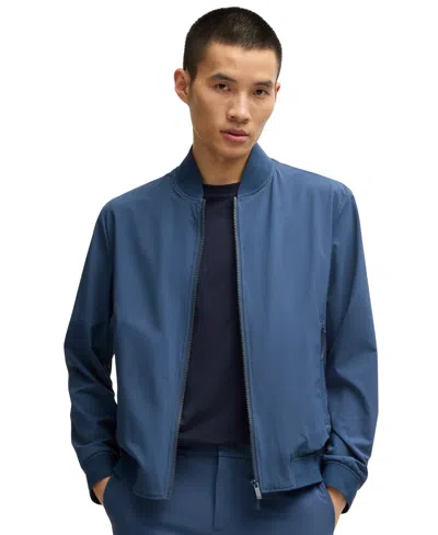 Hugo Boss Boss By  Men's Knitted Trim Slim-fit Blouson Jacket In Open Blue