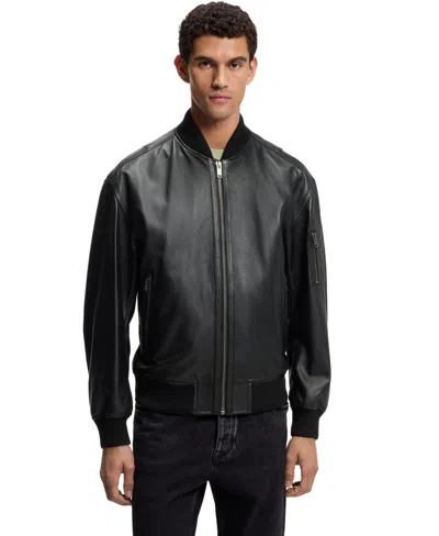 Hugo Boss Boss By  Men's Leather Bomber Jacket In Black