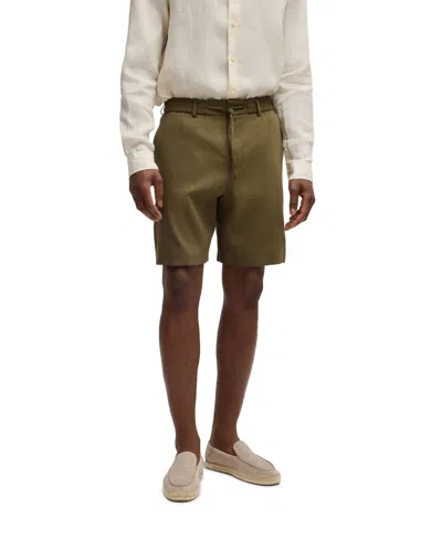 Hugo Boss Boss By  Men's Linen Blend Drawstring Formal Shorts In Green
