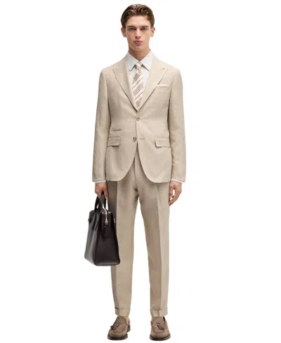 Hugo Boss Boss By  Men's Linen-blend Slim-fit Checked Suit In Open Brown