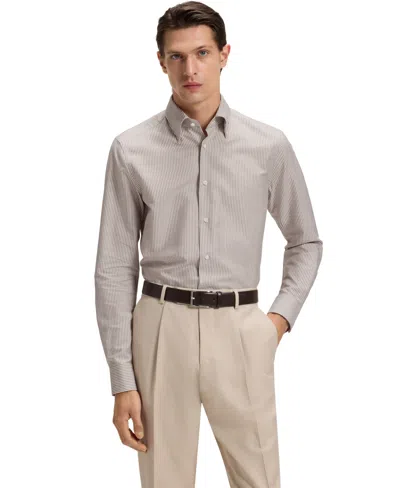 Hugo Boss Boss By  Men's Linen-silk Slim-fit Dress Shirt In Gray