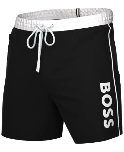Hugo Boss Boss By  Men's Logo 6" Swim Trunks, Created For Macy's In Black