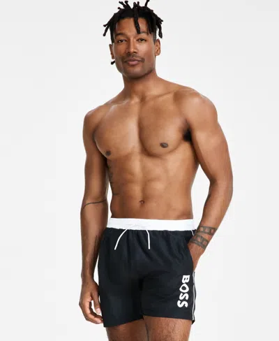 Hugo Boss Boss By  Men's Logo 6" Swim Trunks, Created For Macy's In Dark Blue