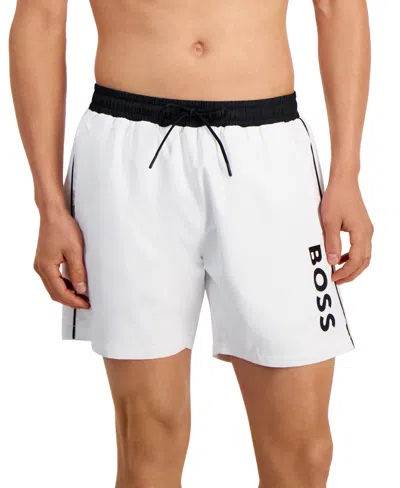 Hugo Boss Boss By  Men's Logo 6" Swim Trunks, Created For Macy's In White
