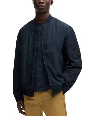 Hugo Boss Boss By  Men's Logo Badge Water-repellent Bomber Jacket In Dark Blue