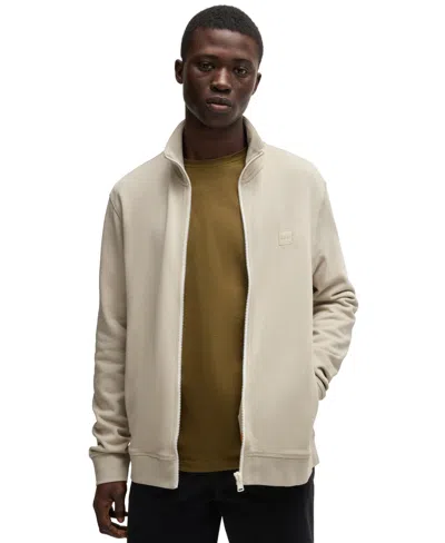 Hugo Boss Boss By  Men's Logo Badge Zip-up Sweatshirt In Brown