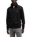 Hugo Boss Cotton-terry Zip-neck Sweatshirt With Logo Patch In Black