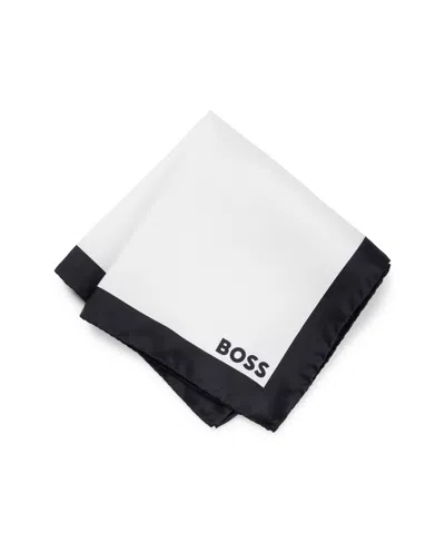 Hugo Boss Silk Pocket Square With Border And Logo In Black