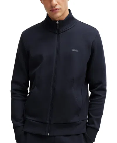 Hugo Boss Boss By  Men's Logo Print Zip-up Sweatshirt In Dark Blue