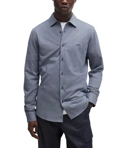 Hugo Boss Boss By  Men's Melange Slim-fit Casual Shirt In Open Blue