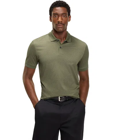 Hugo Boss Boss By  Men's Mercerised-cotton Monogram Polo Shirt In Green
