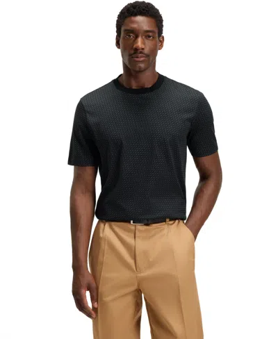 Hugo Boss Boss By  Men's Mercerised-cotton Monogram T-shirt In Black