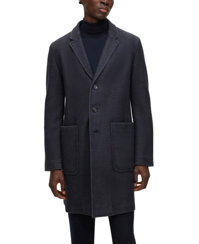 Hugo Boss Boss By  Men's Micro-patterned Slim-fit Coat In Dark Blue