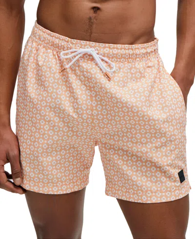 Hugo Boss Boss By  Men's Micro-print Quick-dry Swim Shorts In Orange
