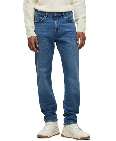 Hugo Boss Boss By  Men's Mid-blue Comfort-stretch Regular-fit Jeans In Medium Blue