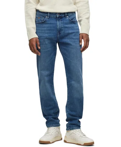 Hugo Boss Washed-effect Regular Jeans In Blue