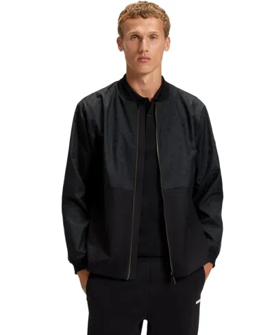 Hugo Boss Boss By  Men's Monogram Jacquard Bomber Jacket In Black