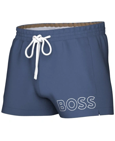 Hugo Boss Boss By  Men's Mooneye Outlined Logo Drawstring 3" Swim Trunks In Open Blue